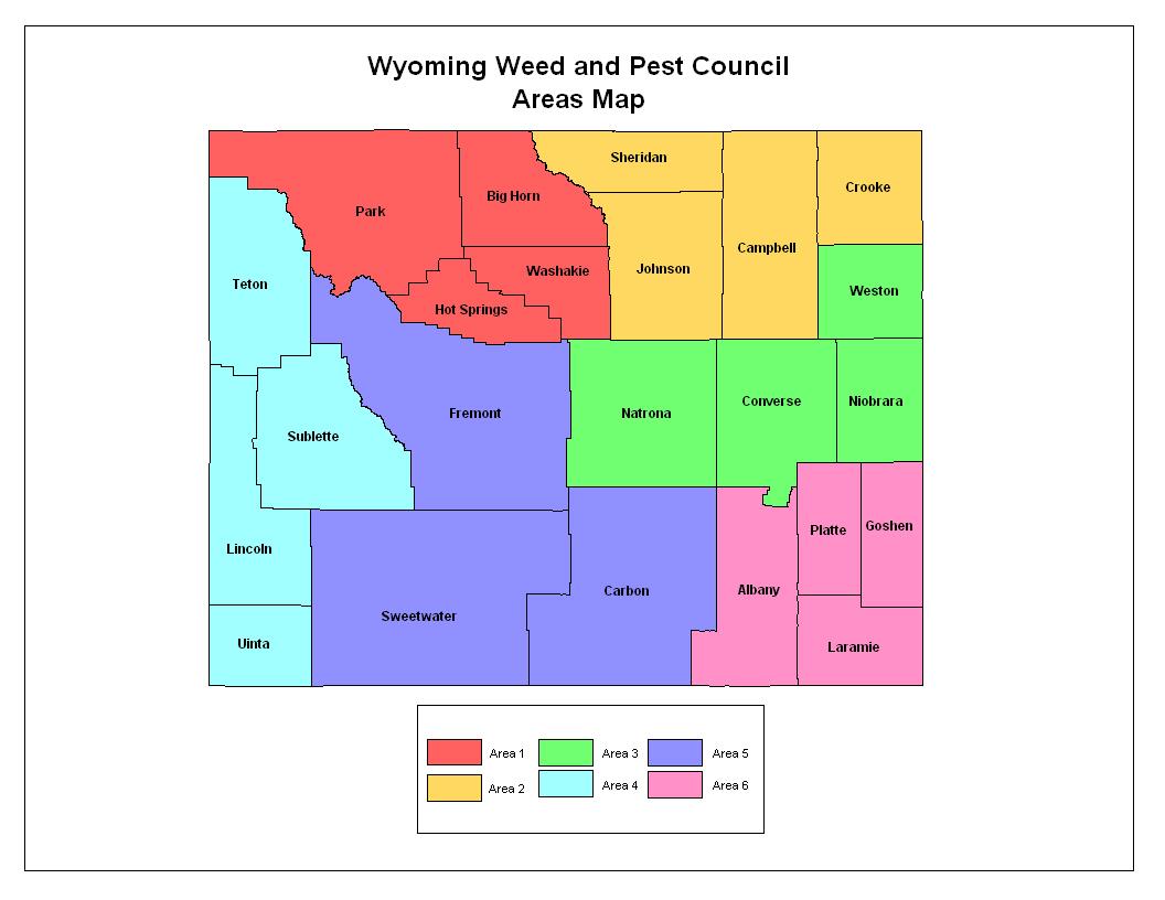 Wyoming Weed and Pest Council Areas Map